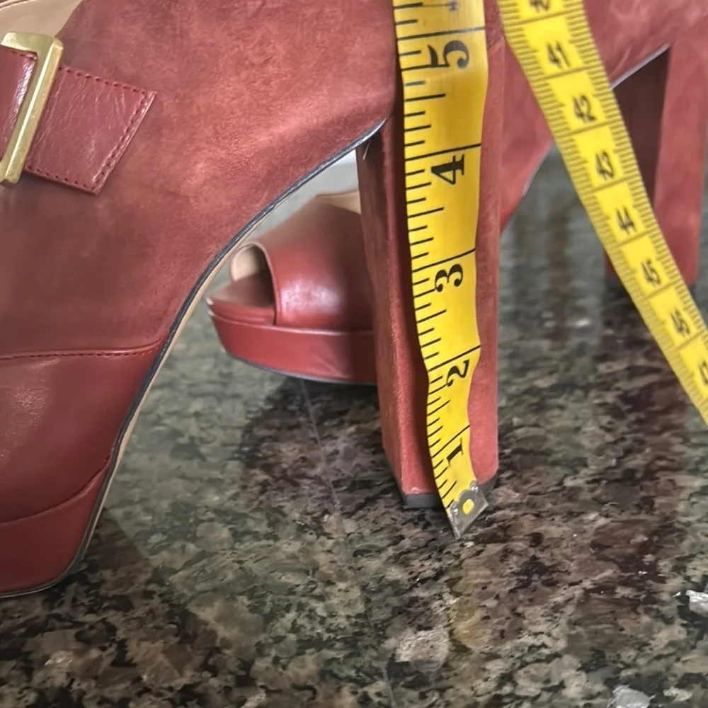 Michael Kors Red Platform chunky Suede Heels EUC 9 - Picture 14 of 15